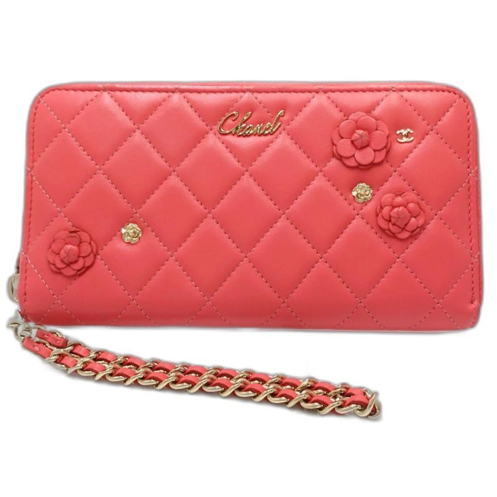 CHANEL Chanel Long Wallet AP0150 Round Zipper Camellia Lambskin Pink Women's ... - Picture 2 of 14
